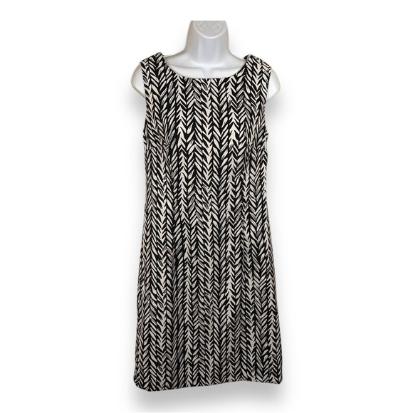 SIZE 10 RONNI NICOLE BLACK WHITE SHEATH DRESS HERRINGBONE PRINT  SLEEVELESS - Picture 1 of 12